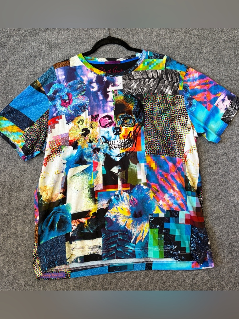 Robert‎ Graham T-Shirt Mens XL Blue Skull Floral Patchwork Limited Edition Tee